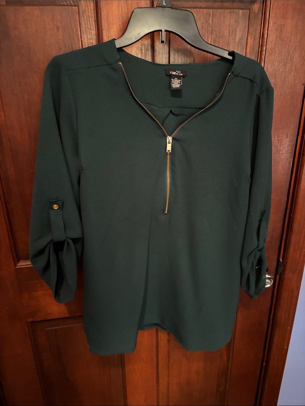 Rue21 Dark Green Half-Zip Roll-Sleeve Tunic